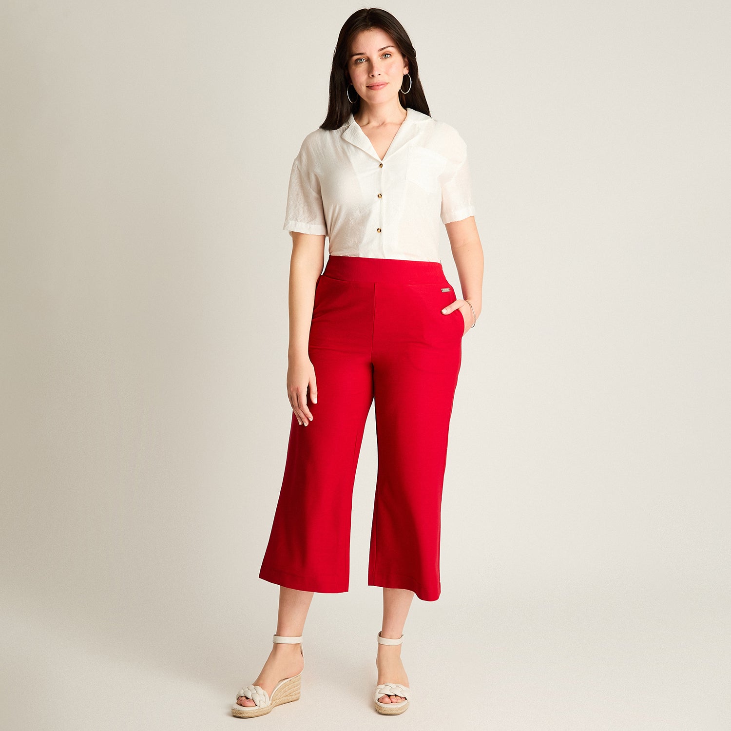 Pantalon Sport Rojo Culotte Elasticidad Media Calce Holgado