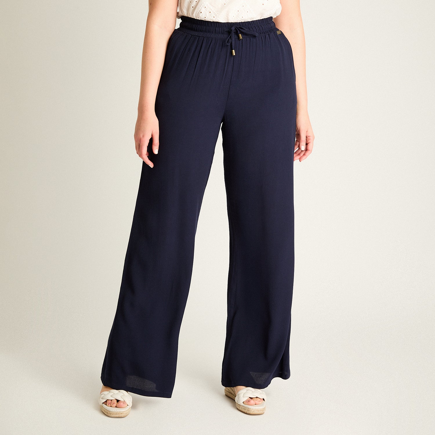 Pantalon Sport Azul Palazzo Elasticidad Media Calce Holgado