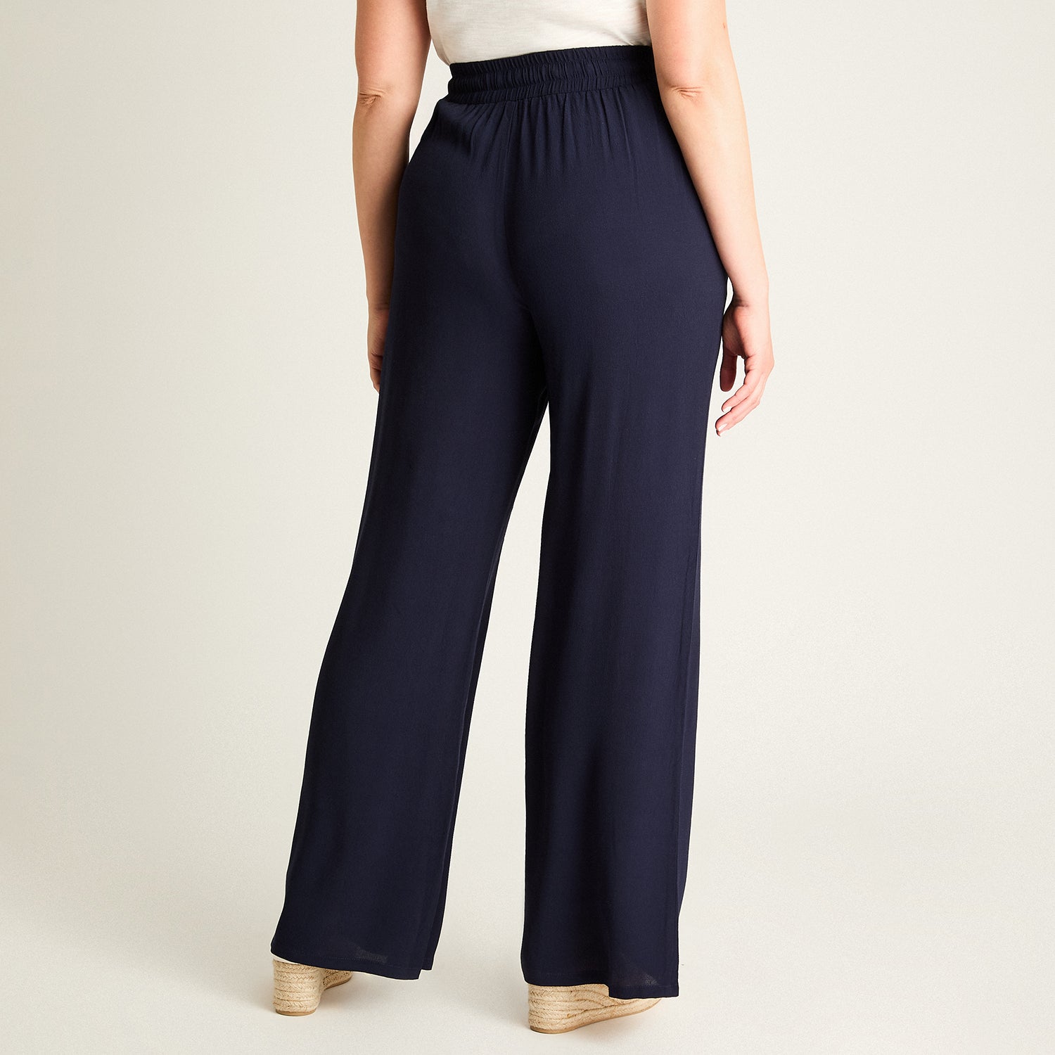 Pantalon Sport Azul Palazzo Elasticidad Media Calce Holgado
