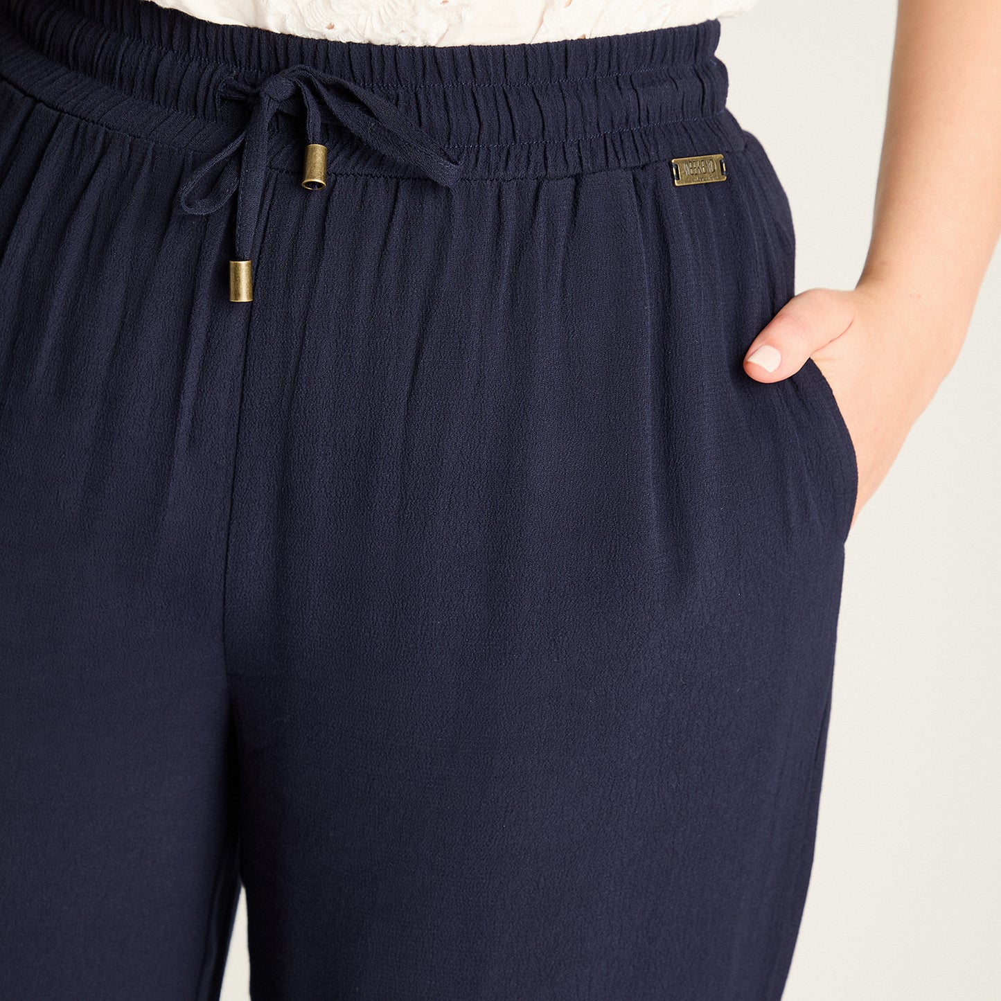 Pantalon Sport Azul Palazzo Elasticidad Media Calce Holgado