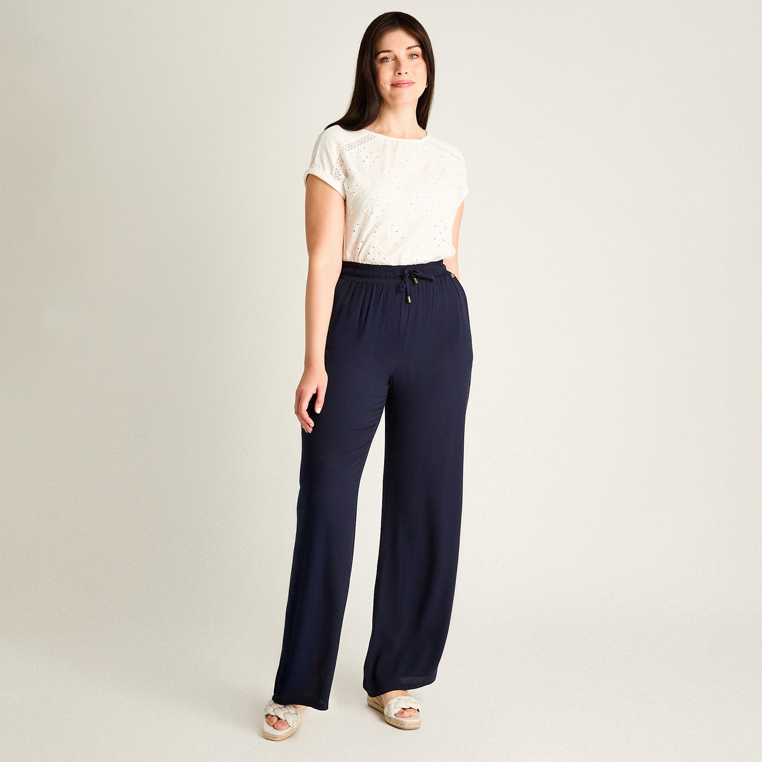 Pantalon Sport Azul Palazzo Elasticidad Media Calce Holgado