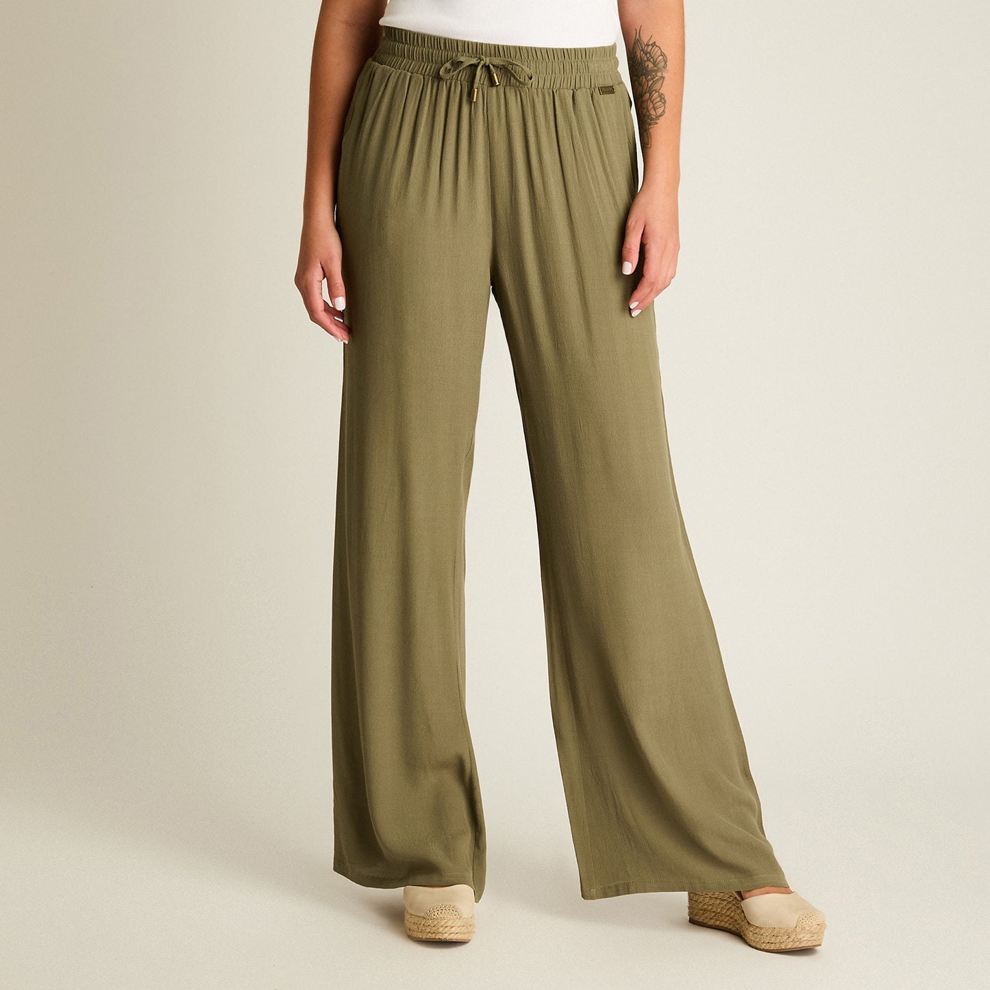 Pantalon Sport Verde Palazzo Elasticidad Media Calce Holgado