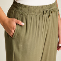 Pantalon Sport Verde Palazzo Elasticidad Media Calce Holgado