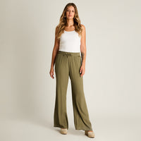Pantalon Sport Verde Palazzo Elasticidad Media Calce Holgado
