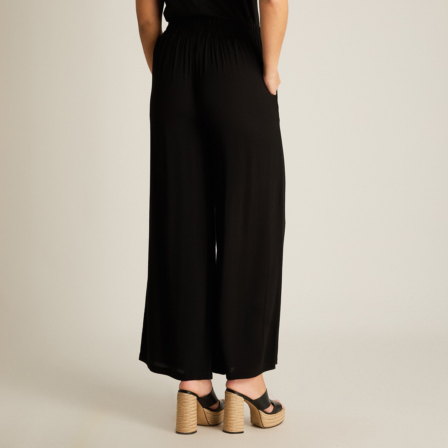 Pantalon Sport Negro Palazzo No Elasticado Calce Normal