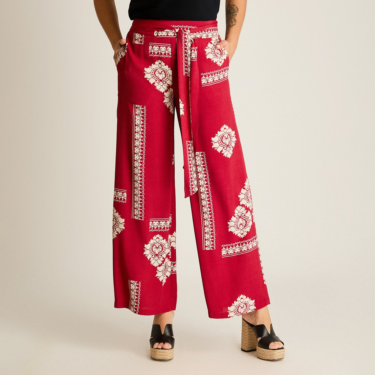 Pantalon Sport Fucsia Palazzo No Elasticado Calce Normal