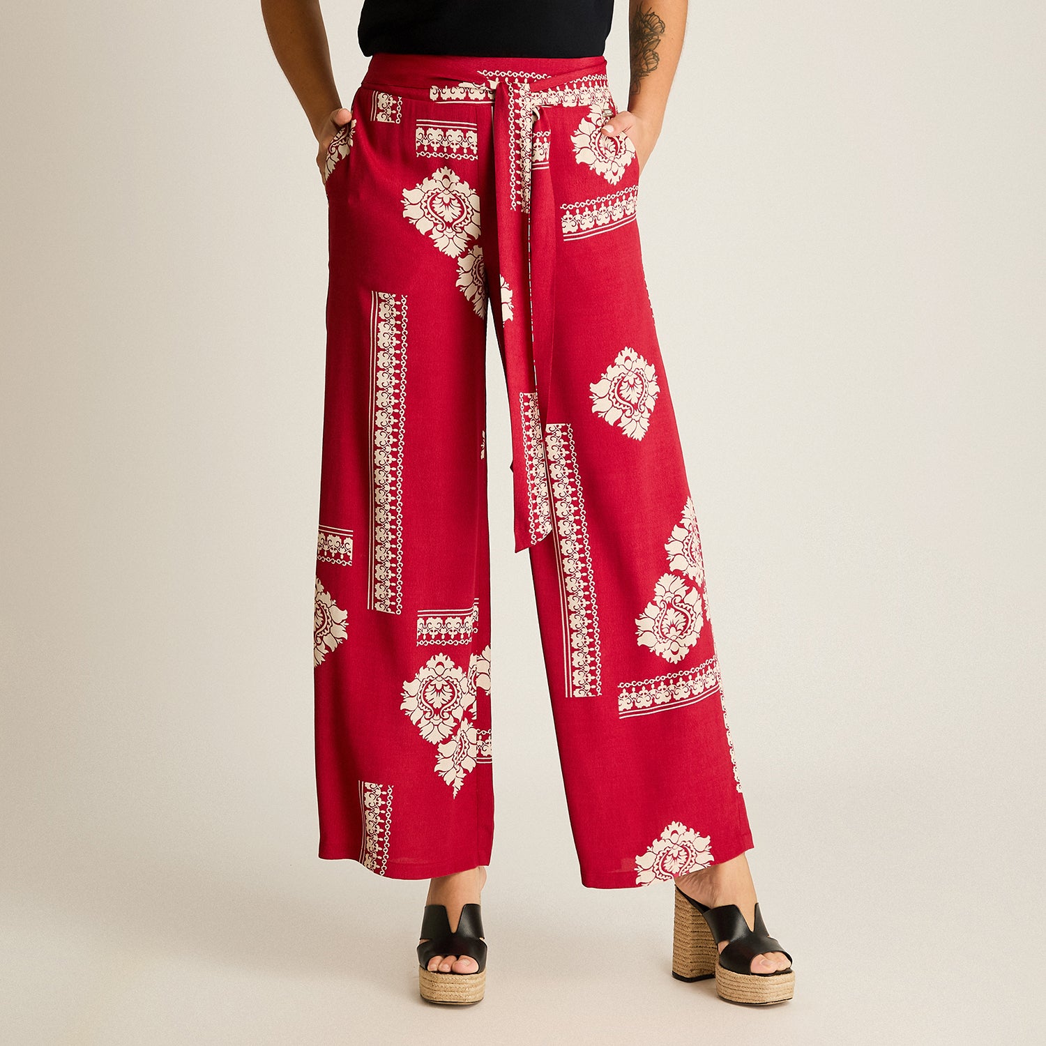 Pantalon Sport Fucsia Palazzo No Elasticado Calce Normal