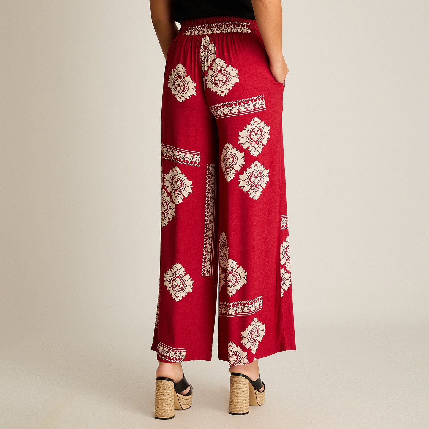 Pantalon Sport Fucsia Palazzo No Elasticado Calce Normal