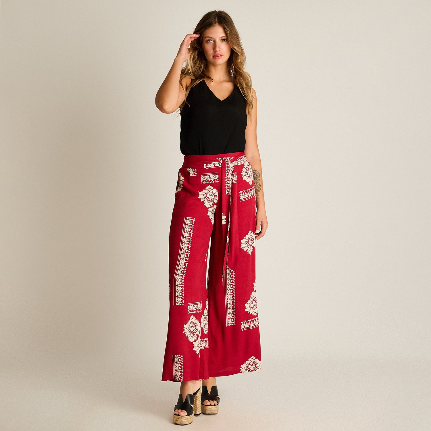 Pantalon Sport Fucsia Palazzo No Elasticado Calce Normal