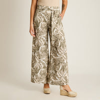 Pantalon Sport Verde Palazzo No Elasticado Calce Normal