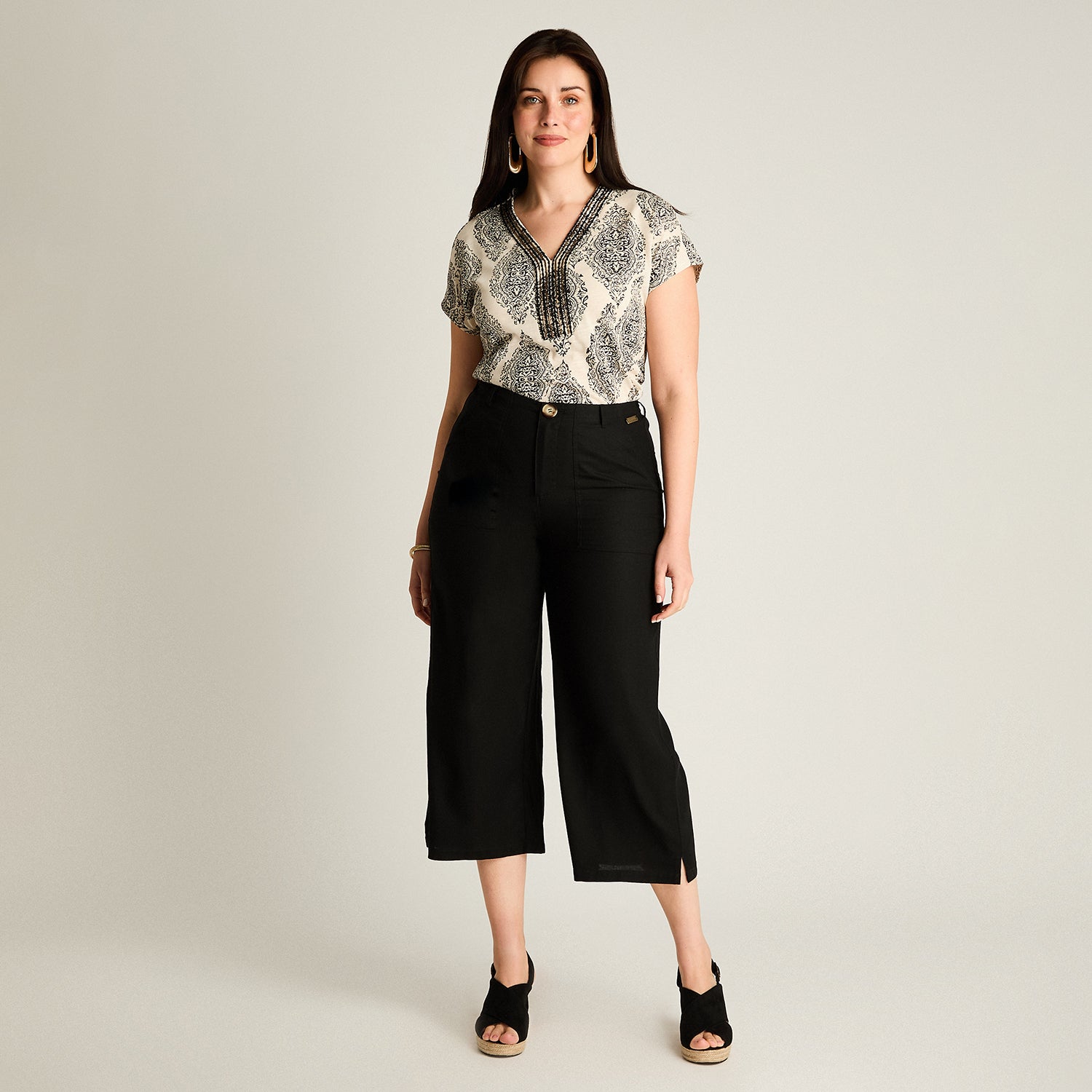 Pantalon Sport Negro Culotte No Elasticado Calce Normal