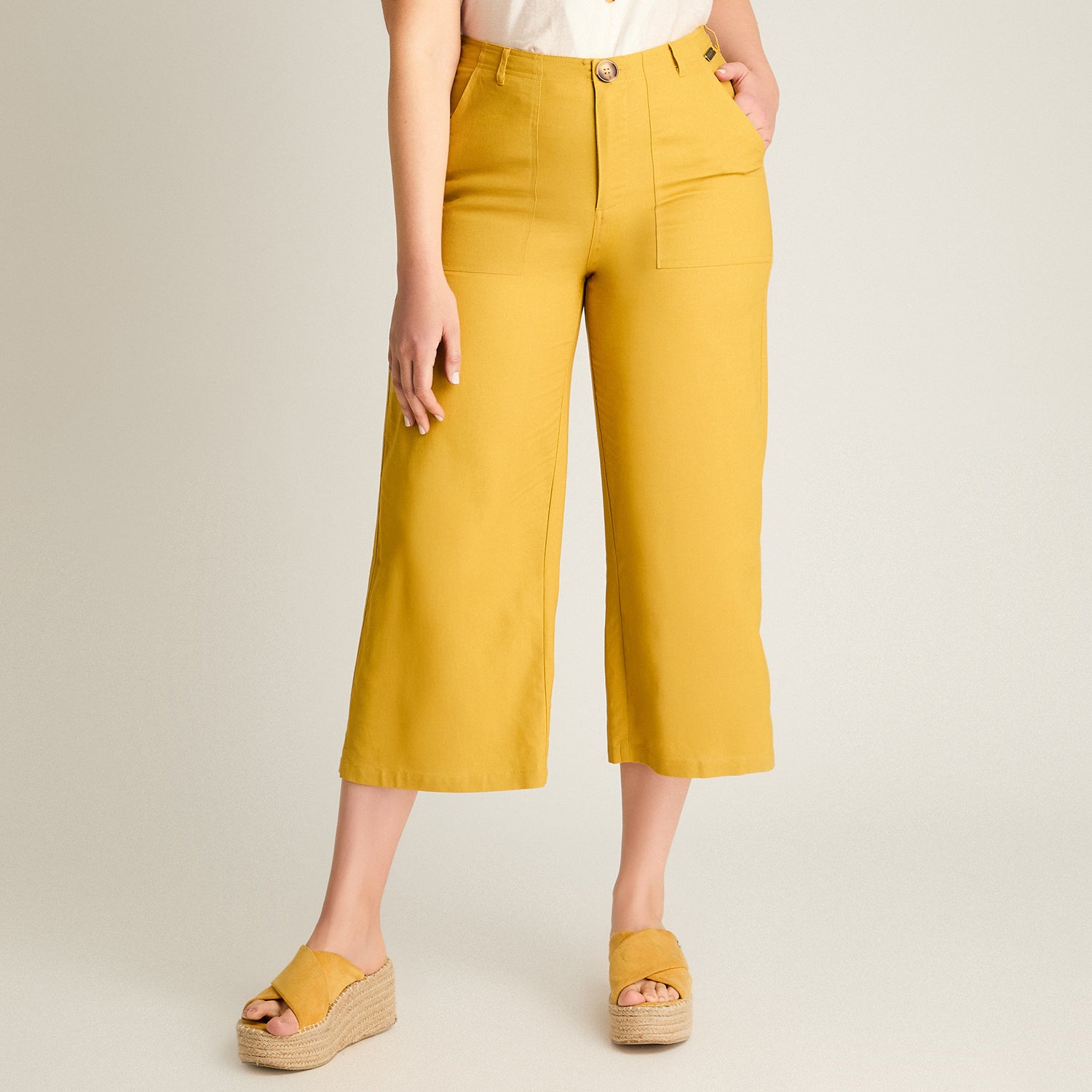 Pantalon Sport Mostaza Culotte No Elasticado Calce Normal