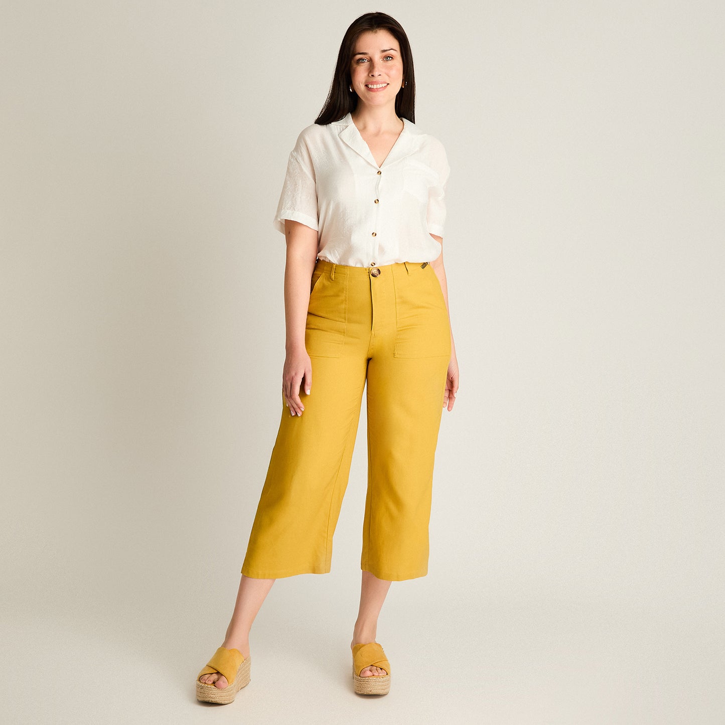 Pantalon Sport Mostaza Culotte No Elasticado Calce Normal