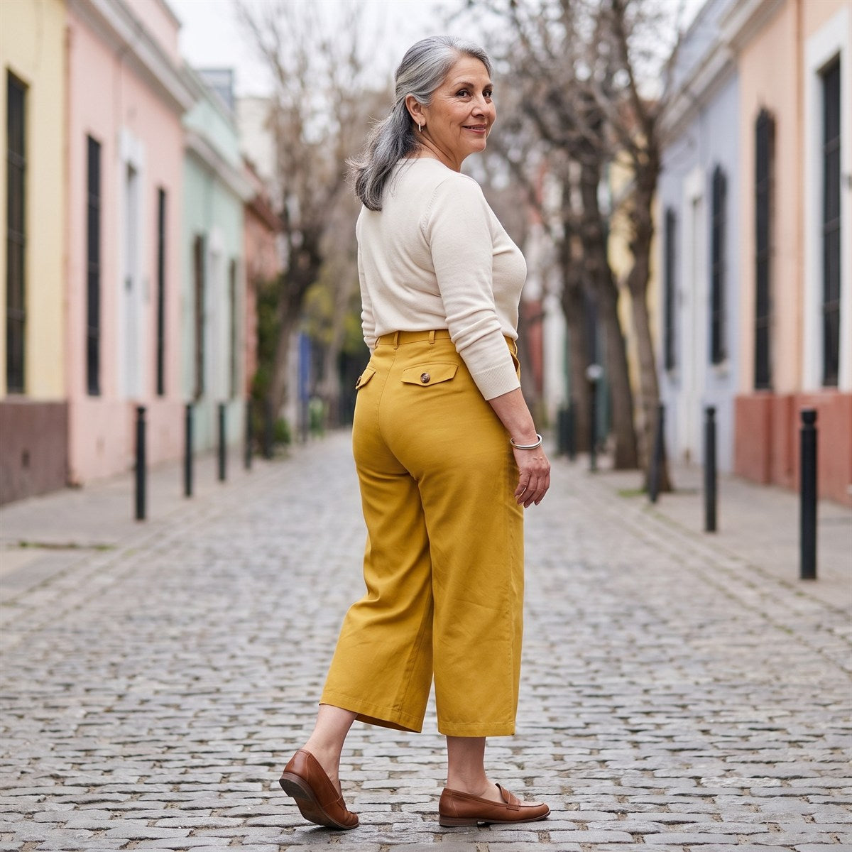 Pantalón Mostaza Culotte No Elasticado Calce Normal lifestyle