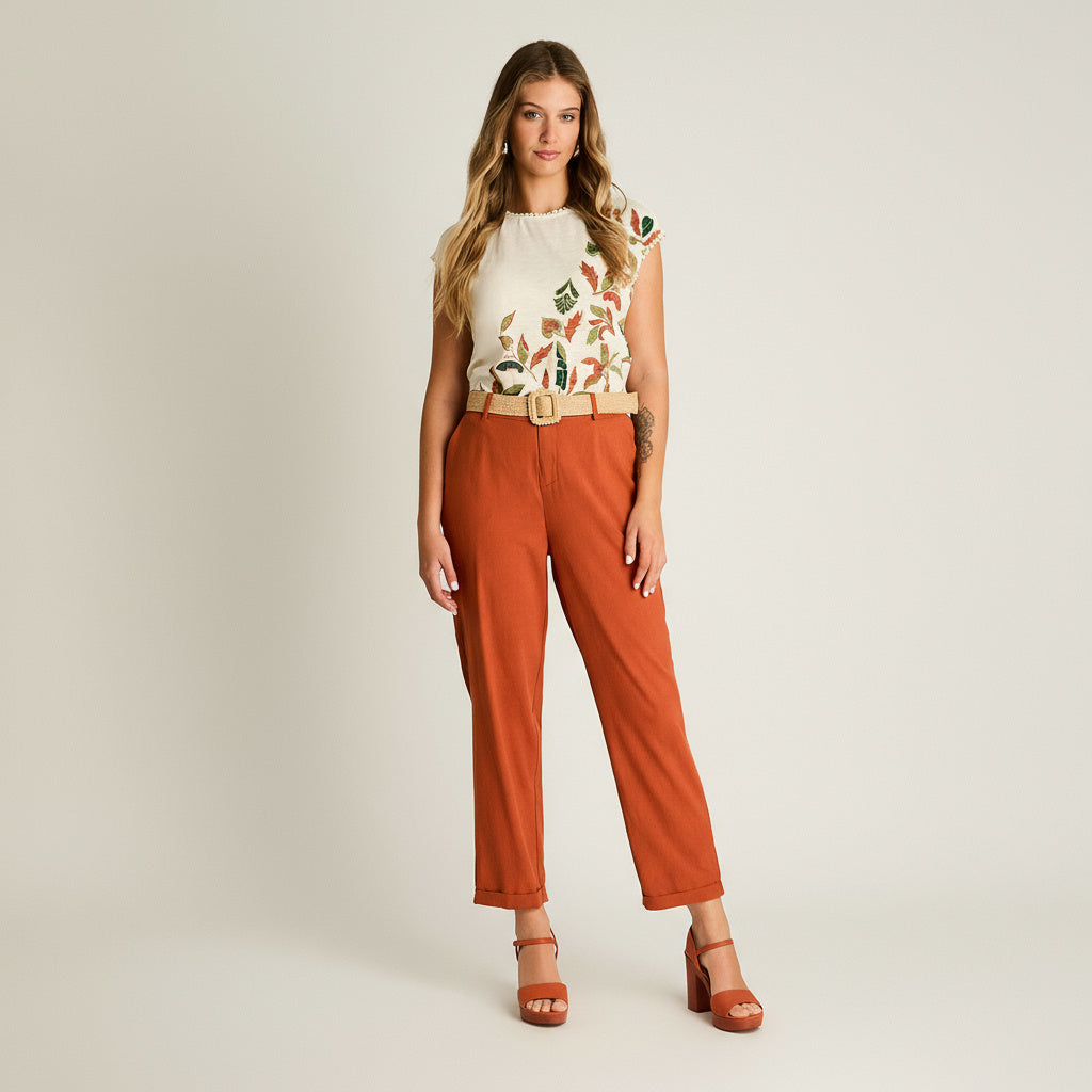 Pantalon Sport Terracota Recto No Elasticado Calce Normal