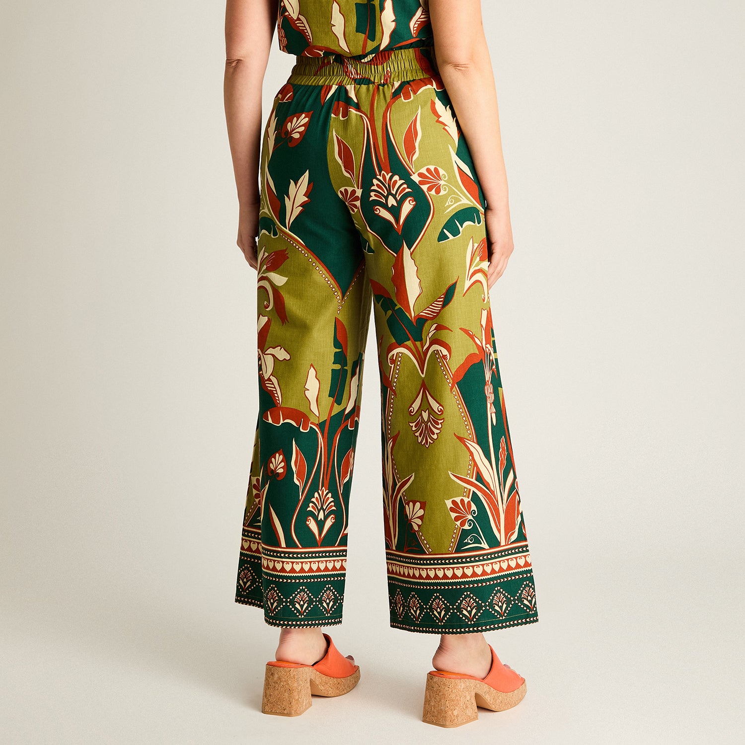 Pantalon Sport Verde Palazzo No Elasticado Calce Holgado