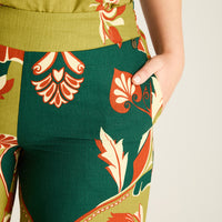 Pantalon Sport Verde Palazzo No Elasticado Calce Holgado