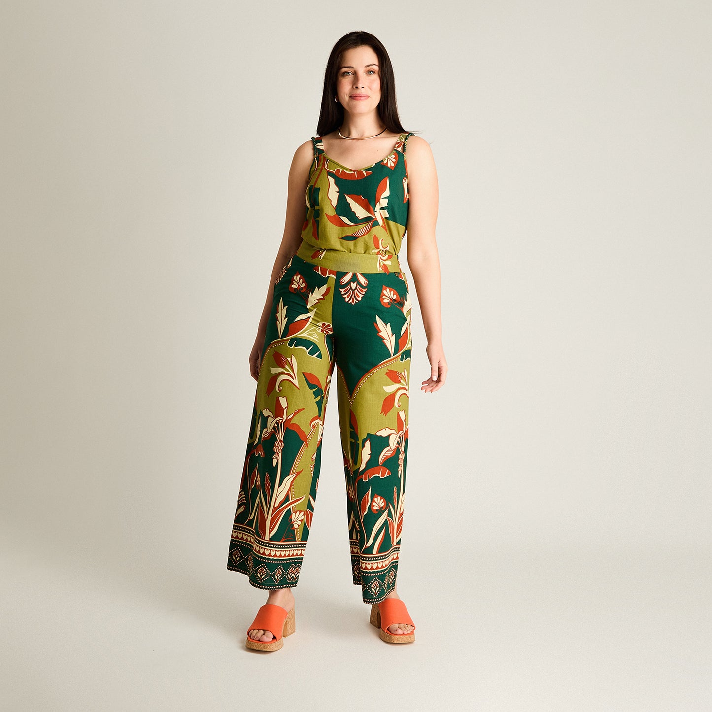 Pantalon Sport Verde Palazzo No Elasticado Calce Holgado