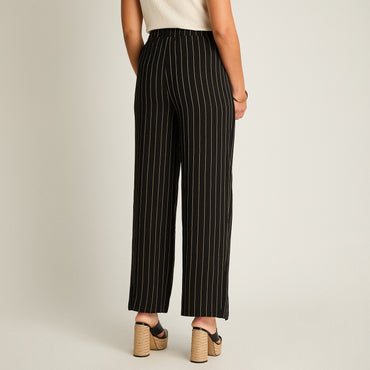 Pantalon Sport Negro Palazzo No Elasticado Calce Holgado