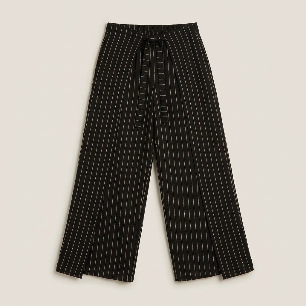 Pantalon Sport Negro Palazzo No Elasticado Calce Holgado en plano