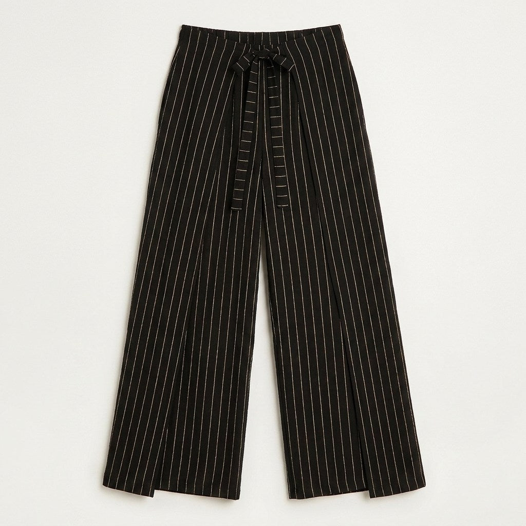 Pantalon Sport Negro Palazzo No Elasticado Calce Holgado en plano