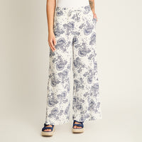 Pantalon Palazzo Blanco Estampado Mediterráneo