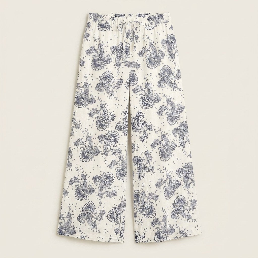 Pantalon Palazzo Blanco Estampado Mediterráneo en plano
