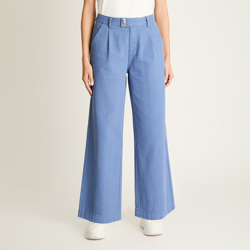 Pantalón Algodón Azul Wide Leg