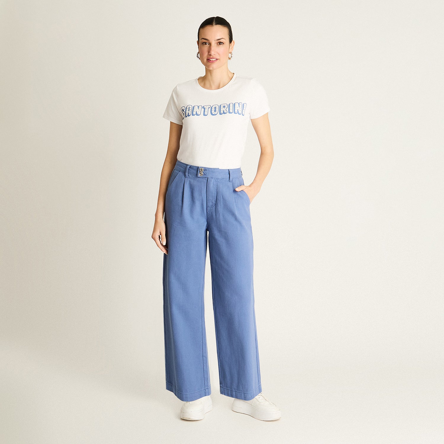 Pantalon Algodón Azul Wide Leg