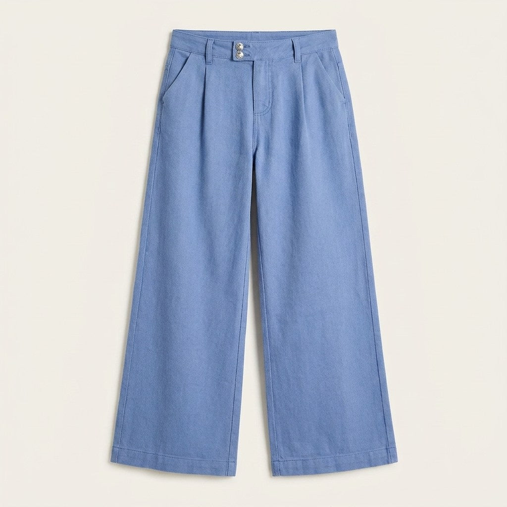 Pantalon Algodón Azul Wide Leg en plano