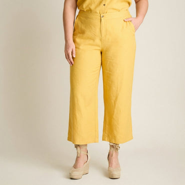 Pantalón Culotte Mostaza con Bolsillos Con Elástico en Cintrura