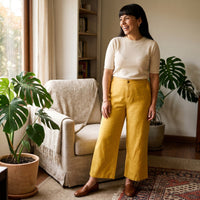 Pantalón Culotte Mostaza con Bolsillos Con Elástico en Cintrura lifestyle