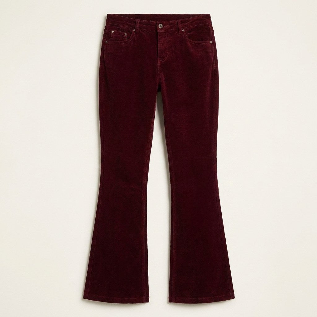 Pantalón Burdeo Cotelé Corte Flare en plano