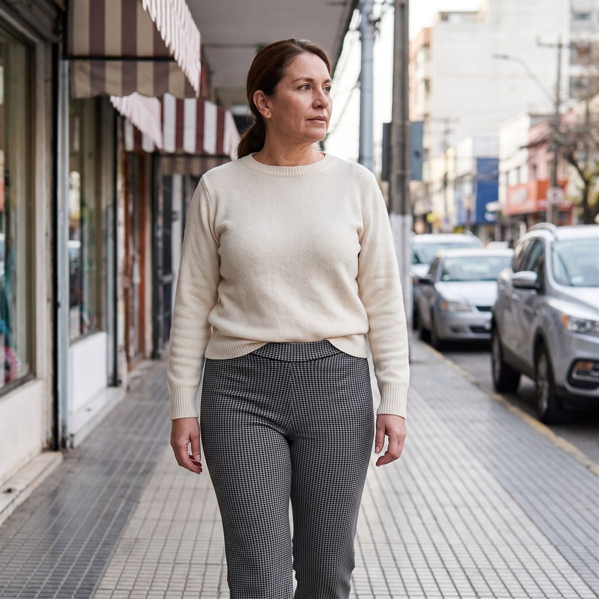 Pantalón Gris con Estampado Geométrico Clásico Corte Flare Tejido lifestyle