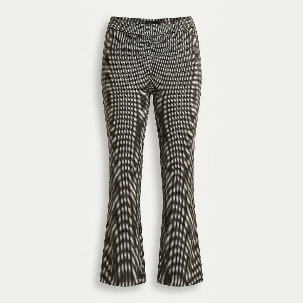 Pantalón Gris con Estampado Geométrico Clásico Corte Flare Tejido en plano
