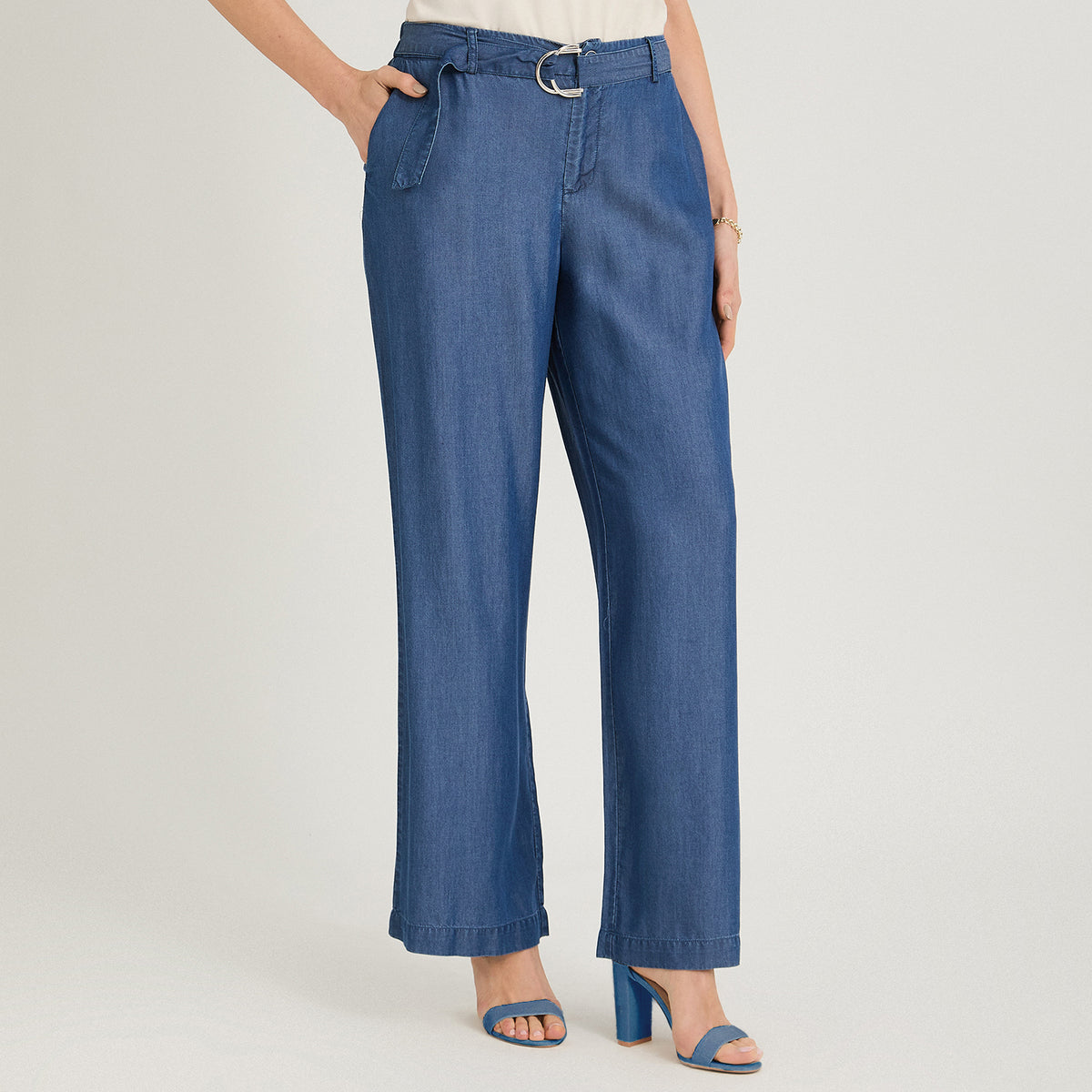 Pantalón Sport Pantalón Palazzo Lyocell Hebilla Metálica Azul