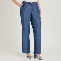 Pantalón Sport Pantalón Palazzo Lyocell Hebilla Metálica Azul