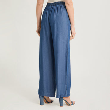 Pantalón Sport Pantalón Palazzo Lyocell Hebilla Metálica Azul