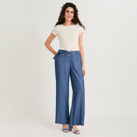 Pantalón Sport Pantalón Palazzo Lyocell Hebilla Metálica Azul