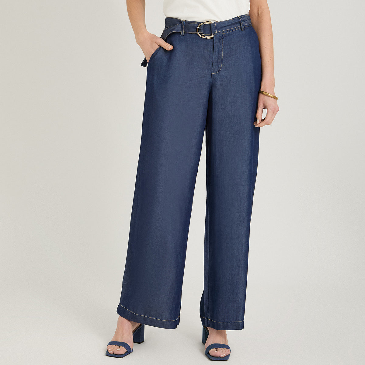 Pantalón Sport Pantalón Palazzo Lyocell Hebilla Metálica Azul