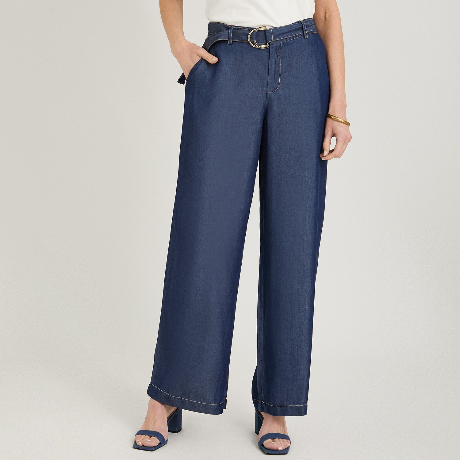 Pantalón Sport Pantalón Palazzo Lyocell Hebilla Metálica Azul
