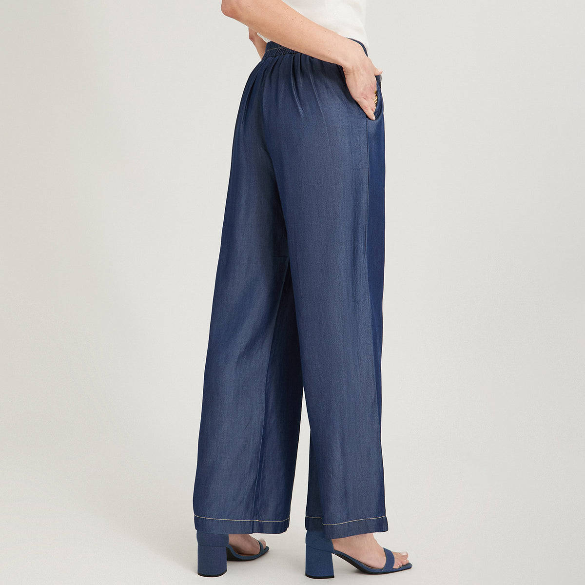 Pantalón Sport Pantalón Palazzo Lyocell Hebilla Metálica Azul