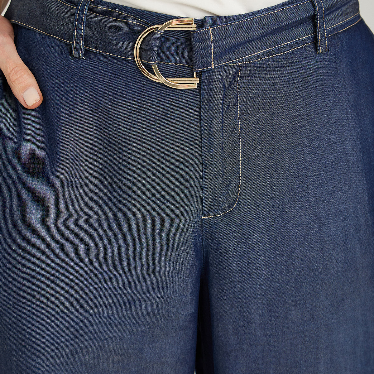 Pantalón Sport Pantalón Palazzo Lyocell Hebilla Metálica Azul