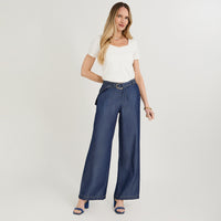 Pantalón Sport Pantalón Palazzo Lyocell Hebilla Metálica Azul