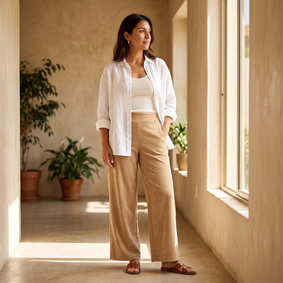 Pantalón Sport Palazzo de Suede Camel lifestyle