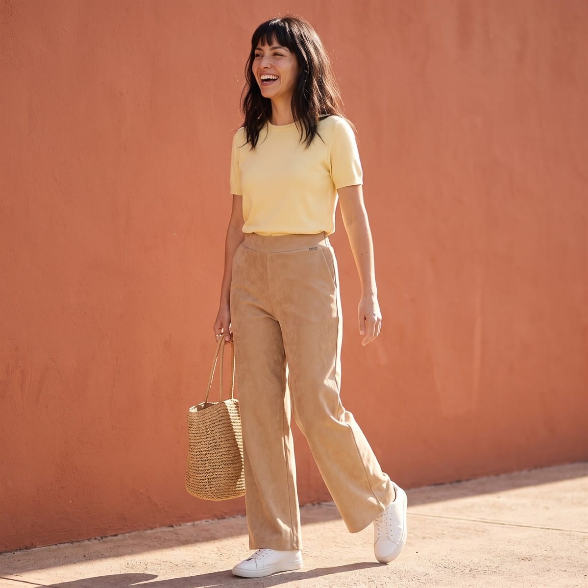 Pantalón Sport Palazzo de Suede Camel lifestyle
