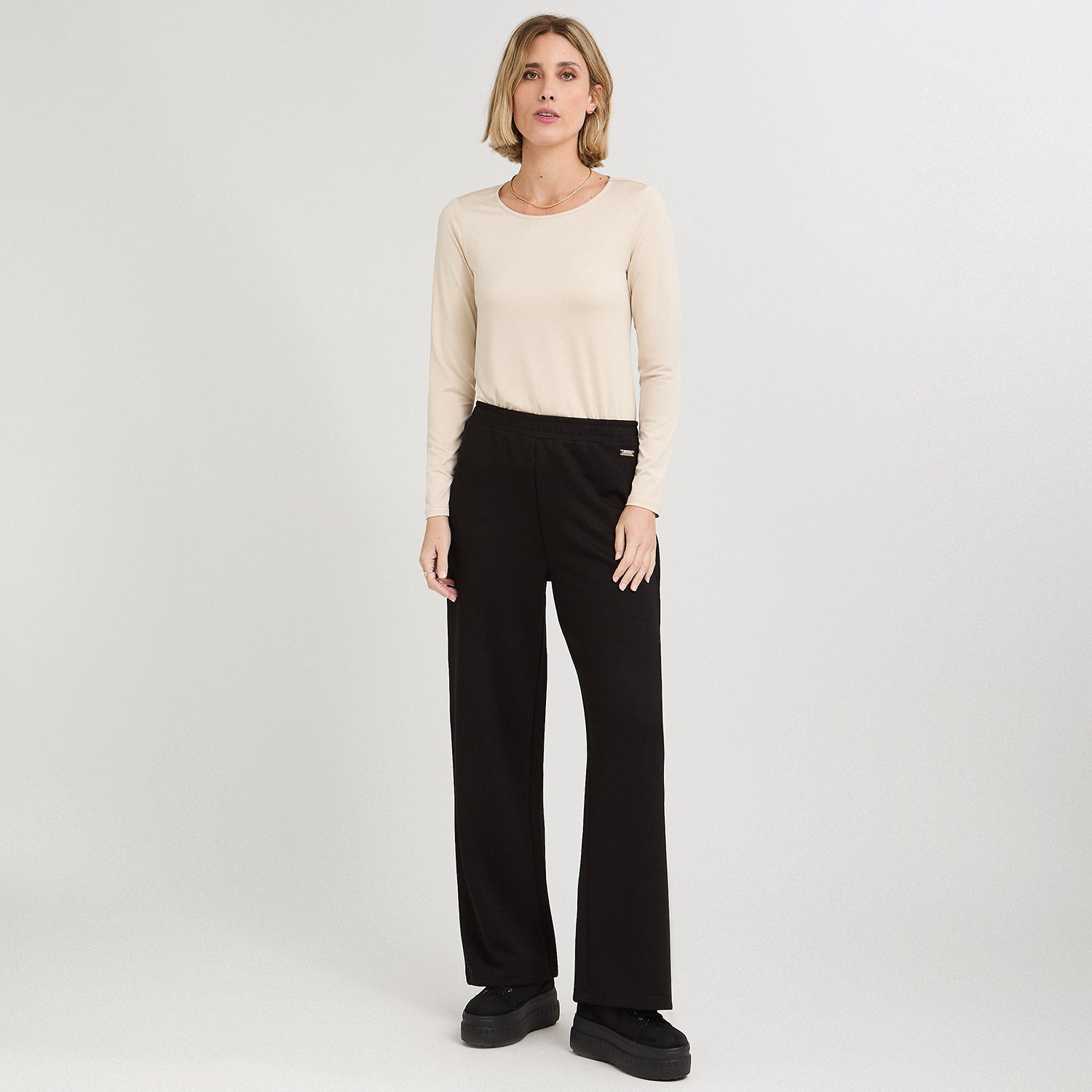 Pantalón Sport Palazzo Pretina Elasticada Negro