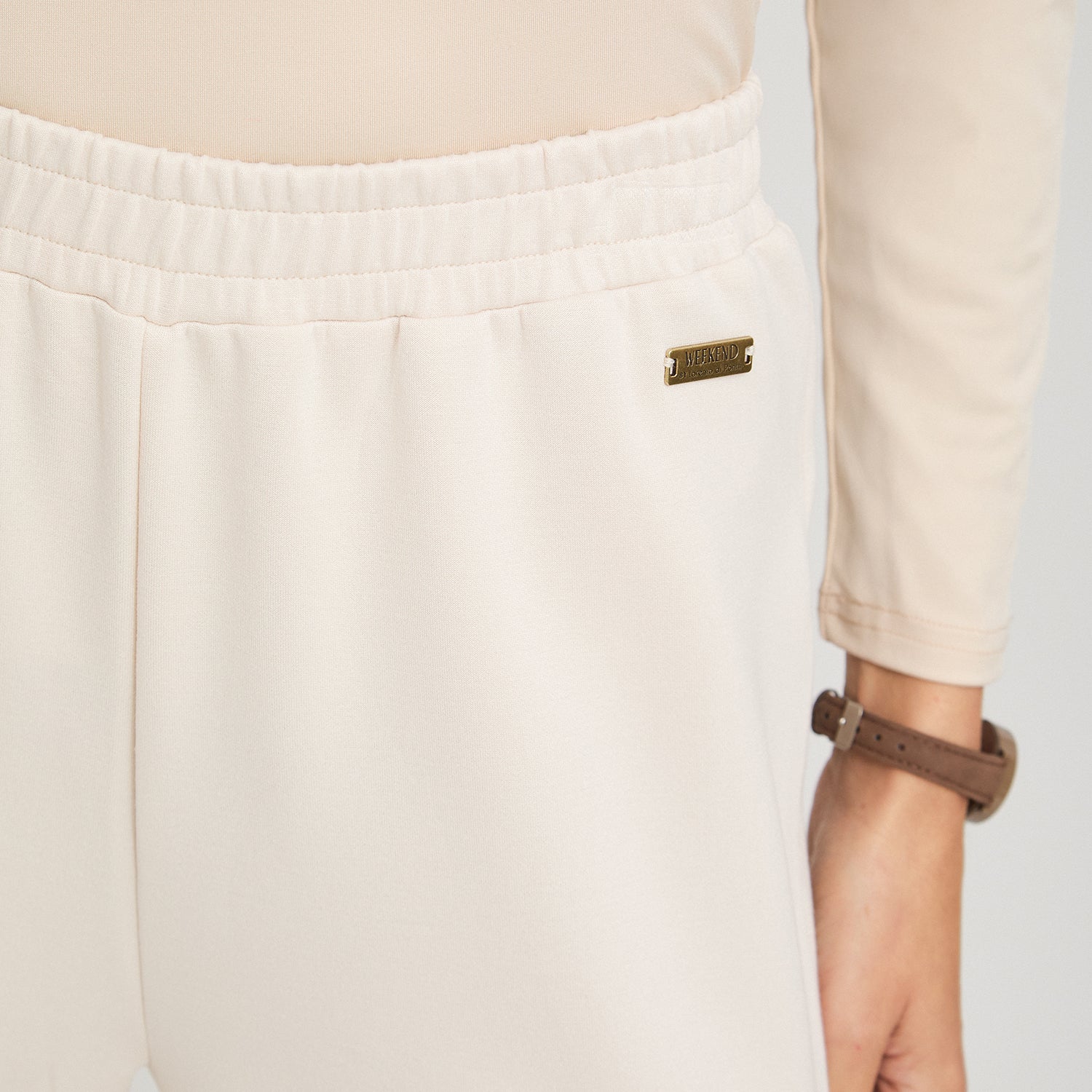 Pantalón Sport Palazzo Pretina Elasticada Beige