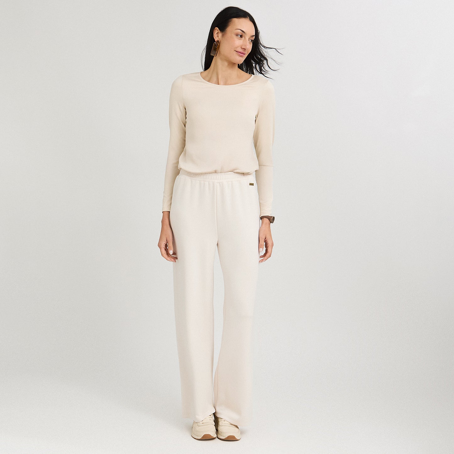 Pantalón Sport Palazzo Pretina Elasticada Beige