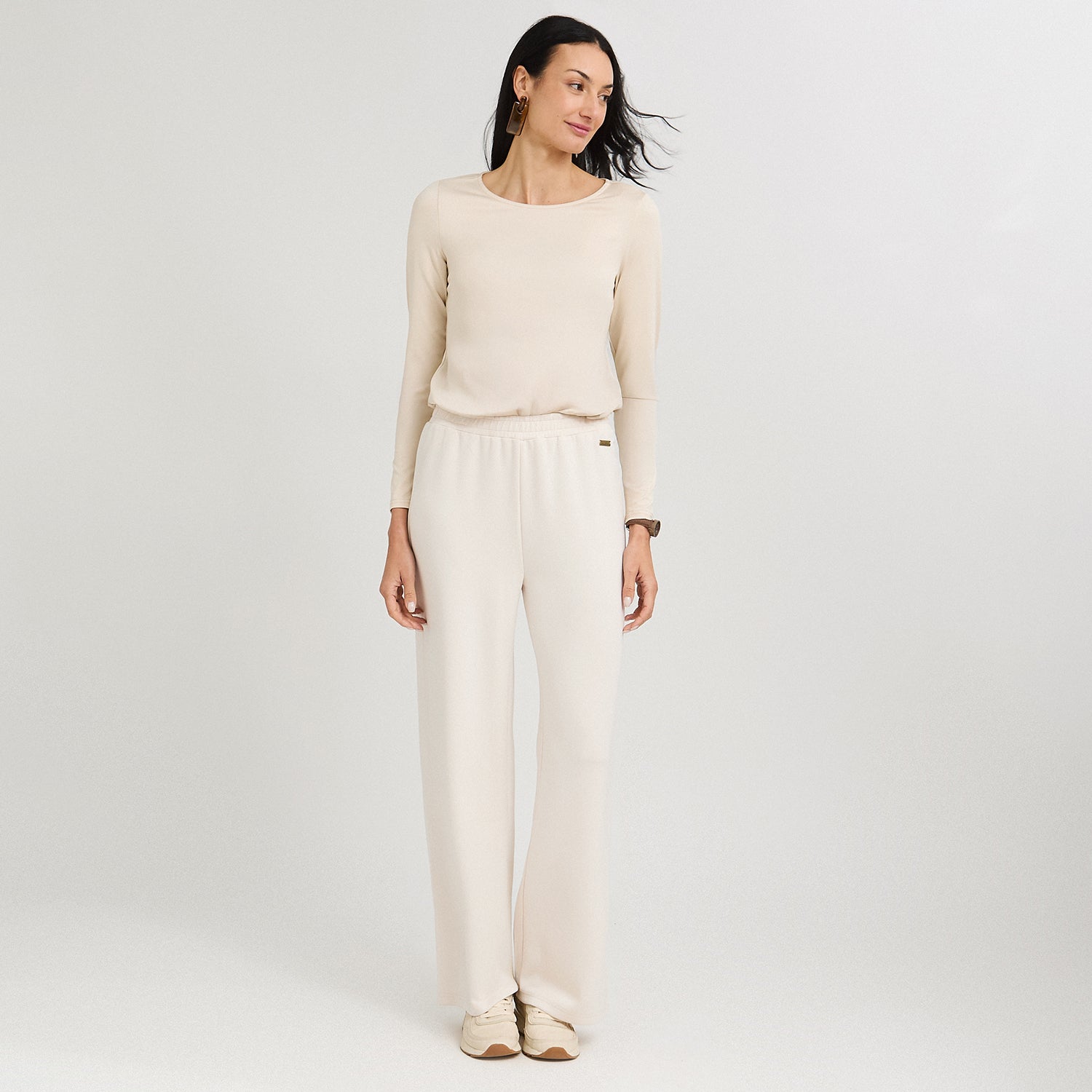 Pantalón Sport Palazzo Pretina Elasticada Beige